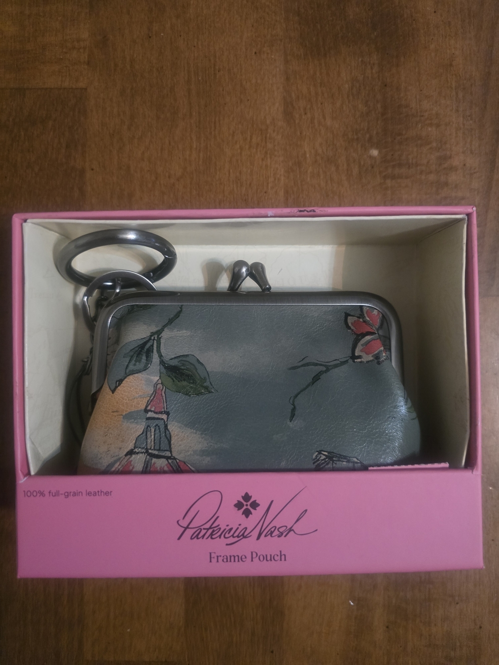 Patricia Nash Green Floral Frame Pouch